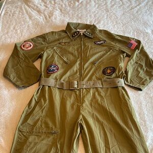Charades Jerry Beck Men's Top Gun Wing Man Olive Jumpsuit Flight Suit Size L EUC